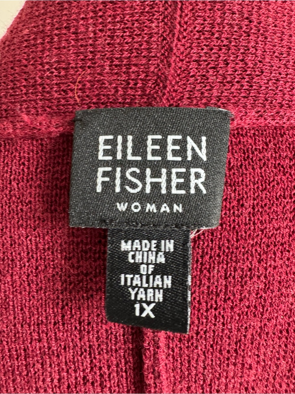 Eileen Fisher 100% Wool Italian Yarn Open Burgundy Cardigan Size 1X - Picture 6 of 8